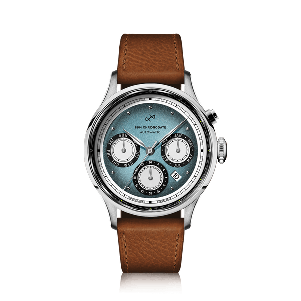1564 Chronodate Ice Blue on brown vintage leather