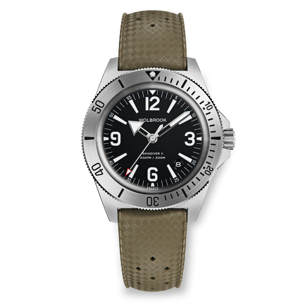 Wolbrook Skindiver II Automatic black dial white lum on military green Tropic rubber strap