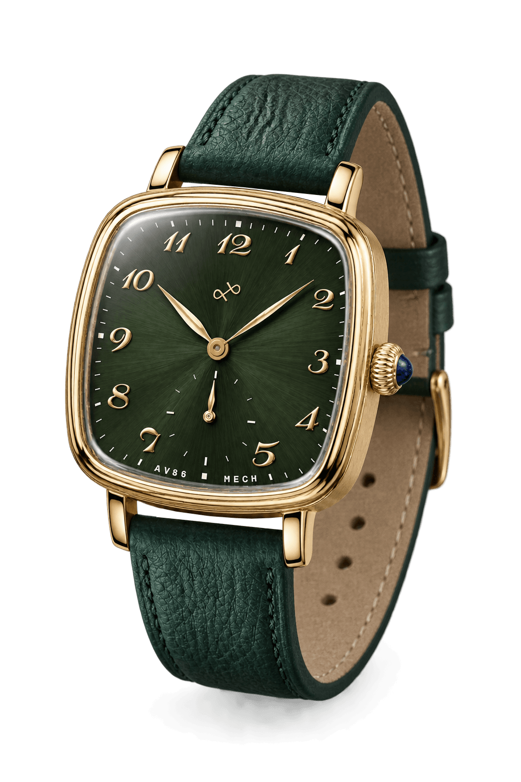 AV86 1954 Capri Green/Gold — dial and case detail