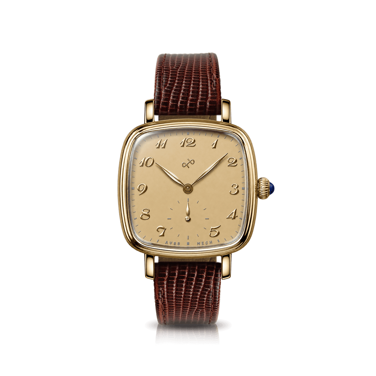 AV86 1954 Capri Vintage Cream/Gold 33mm ladies' hand-wound watch on brown lizard-grain leather strap