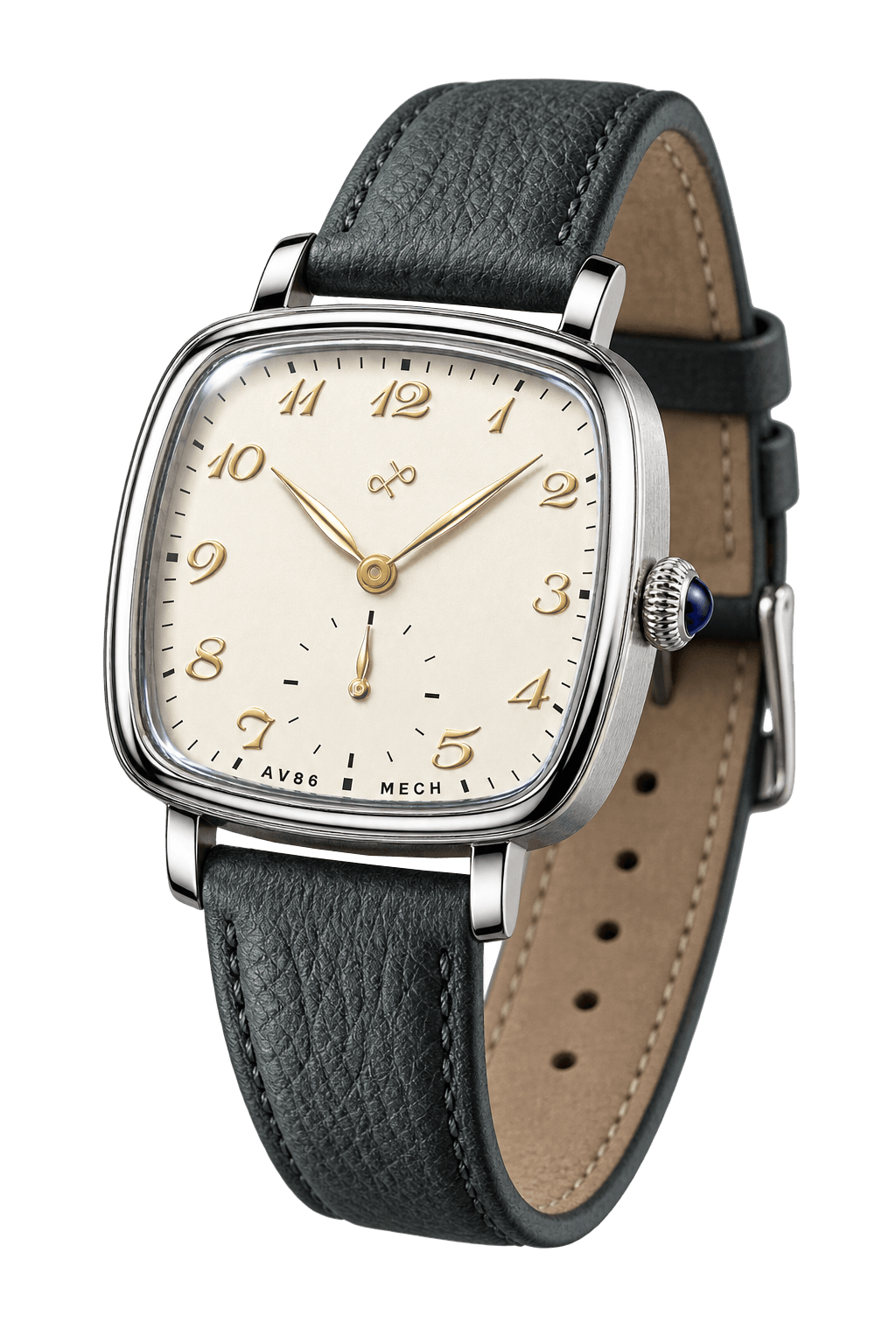 AV86 1954 Capri White/Steel — dial and case detail