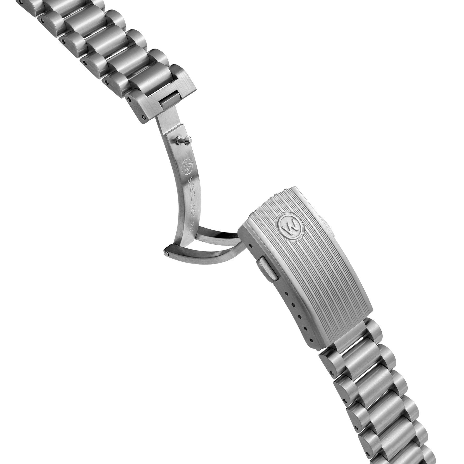 Wolbrook 3-Links steel bracelet deployant clasp detail