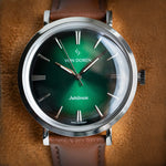 Von Doren Aksla Jubileum Emerald Green, Steel — on leather