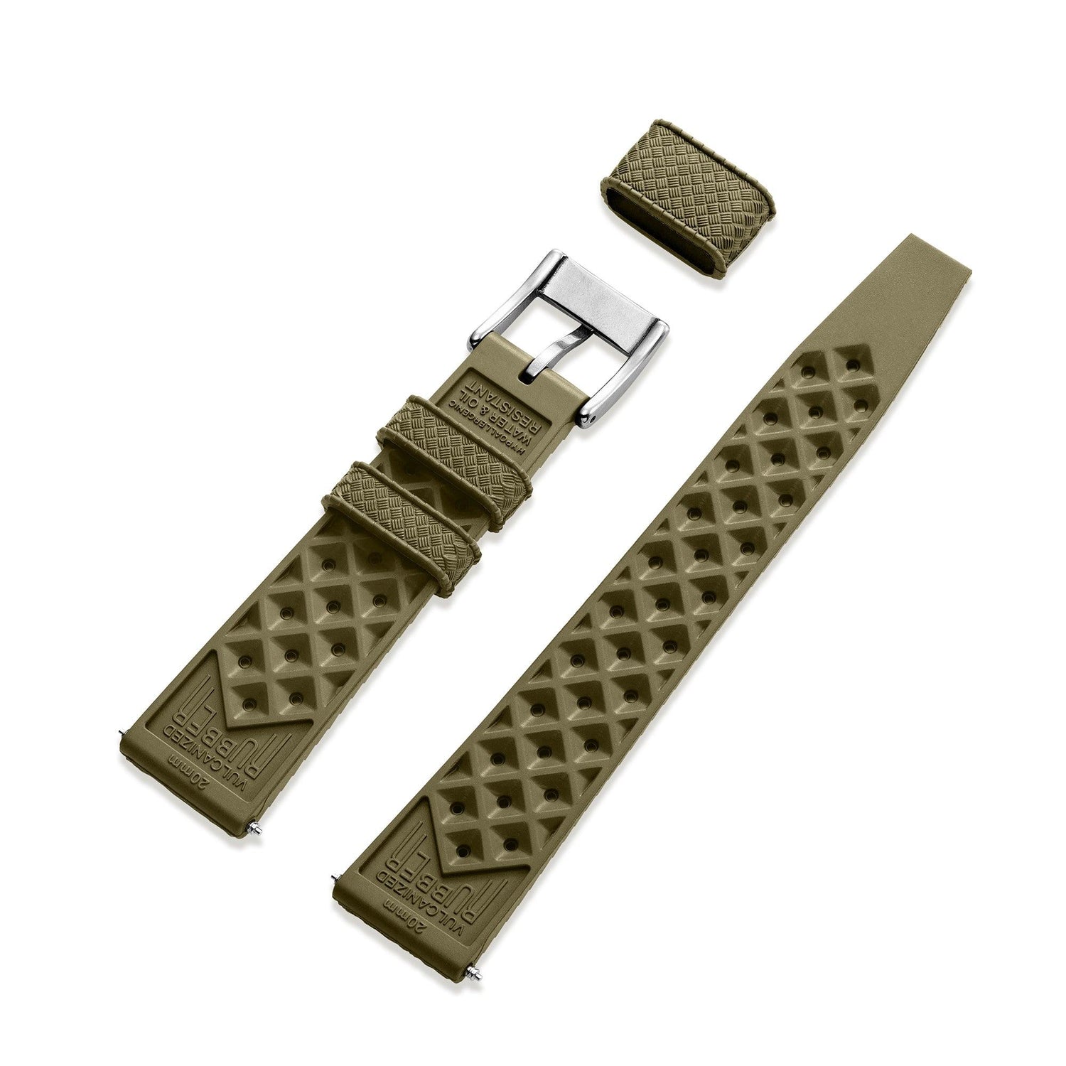 Wolbrook Military Green Tropic rubber strap back view