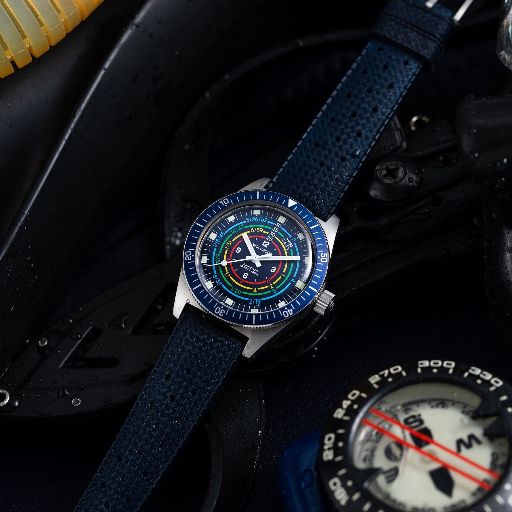Wolbrook Skindiver Decompression MN90 dive watch lifestyle shot
