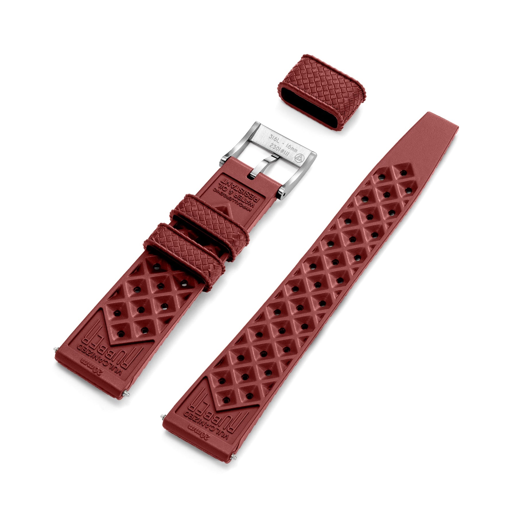 Wolbrook Dark Red Tropic rubber strap second angle