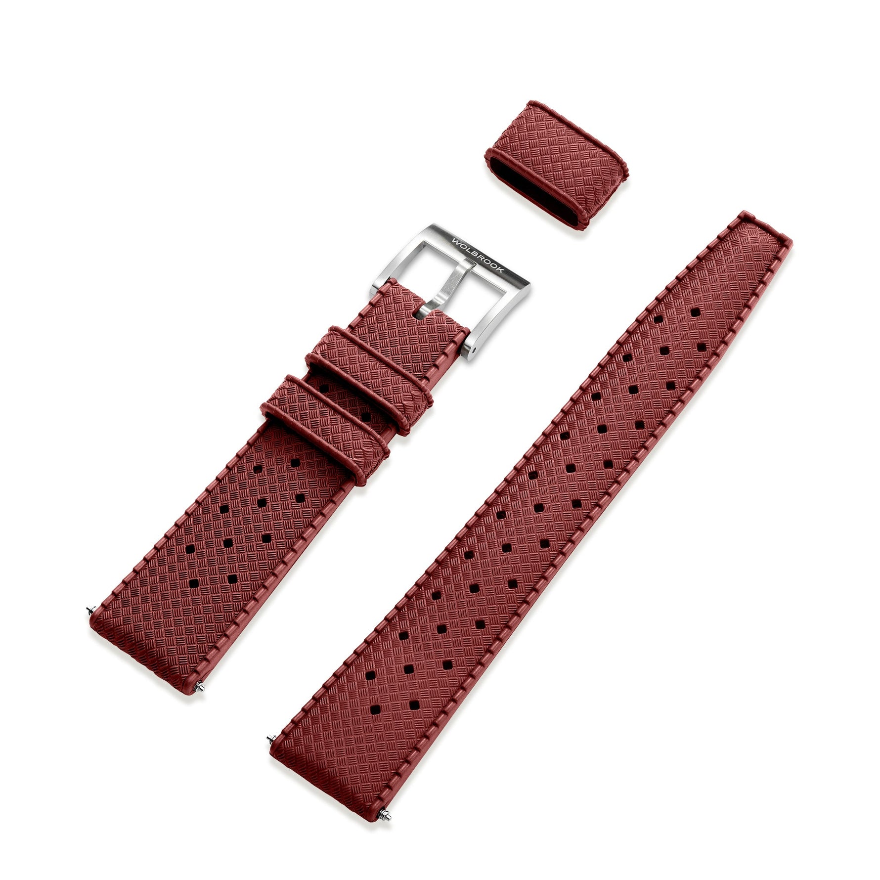 Wolbrook Dark Red Tropic rubber strap with steel buckle