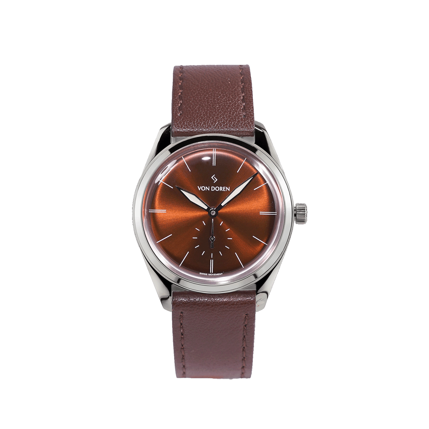 Von Doren Runde Havana Brown — brown sunburst dial with stainless steel case