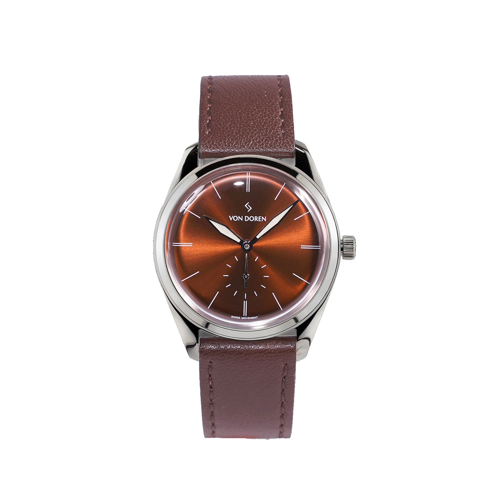 Von Doren Runde Havana Brown — brown sunburst dial with stainless steel case