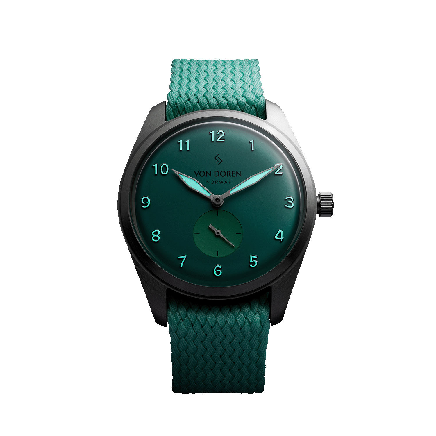 Runde Candy Mint — lume on dial in low light