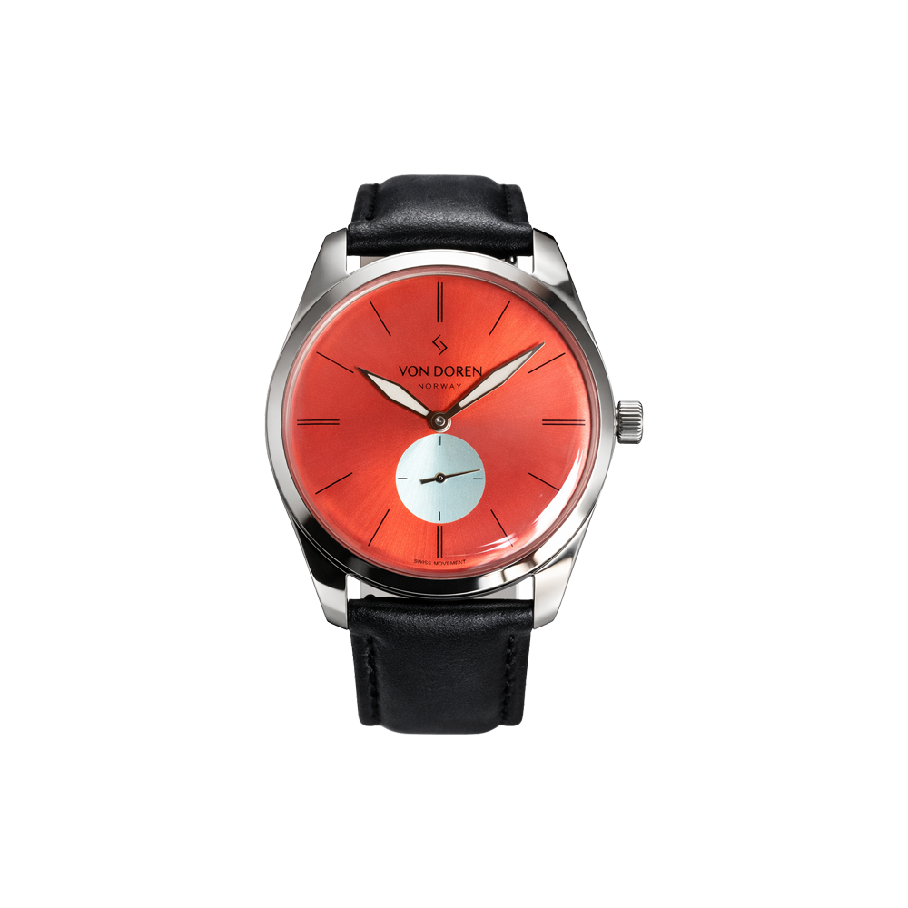 Von Doren Runde Chili — chili red dial with stainless steel case