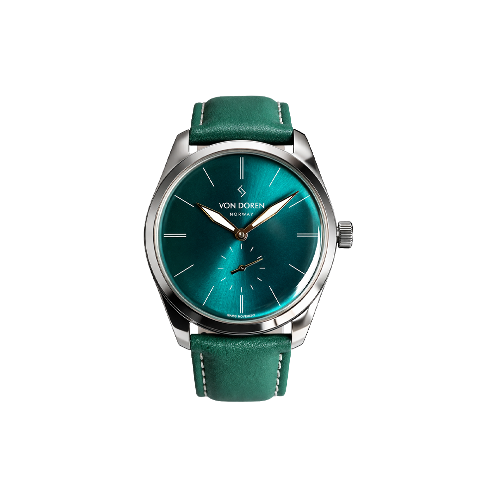 Von Doren Runde Opal — green sunburst dial with stainless steel case