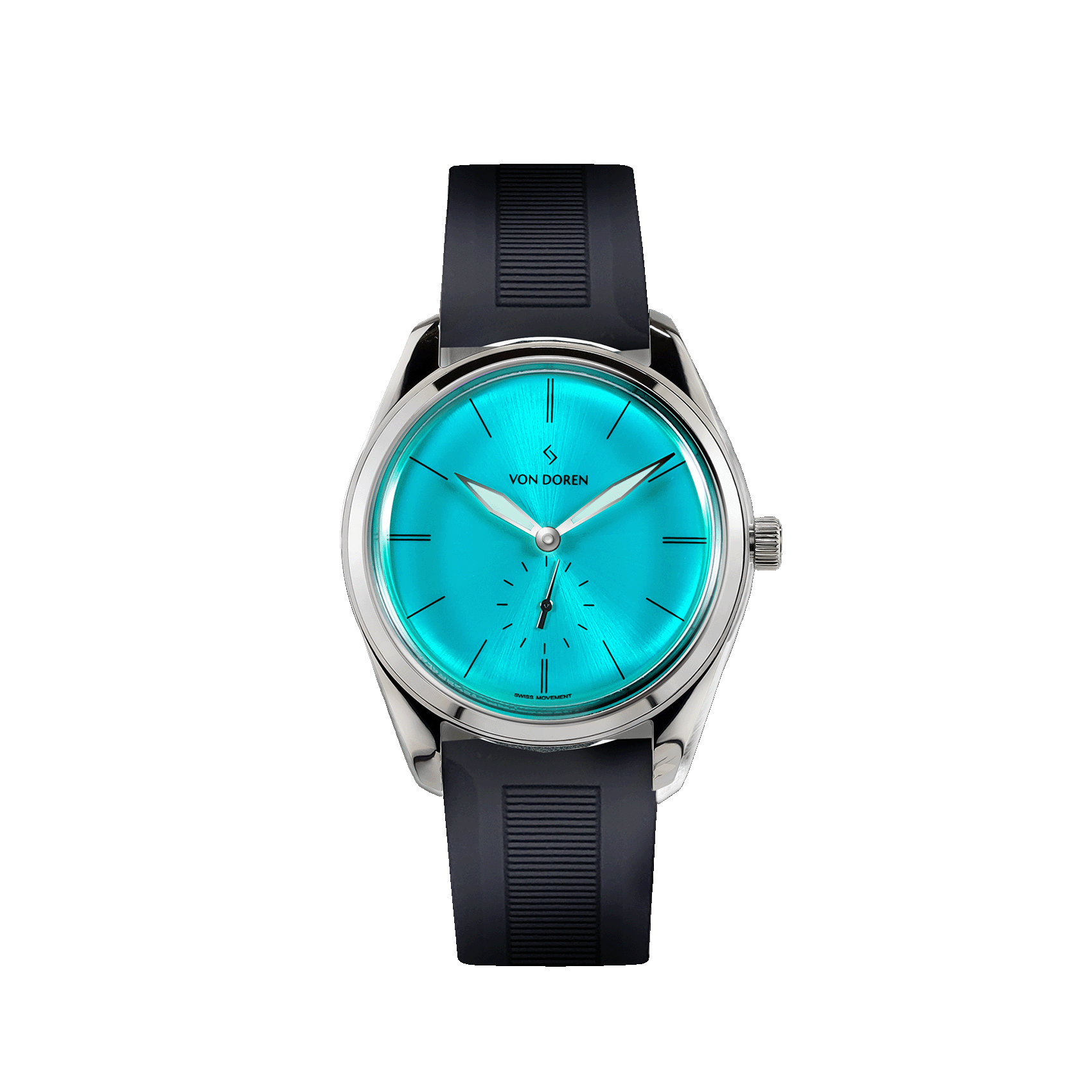 Von Doren Runde Riva Blue — turquoise sunburst dial
