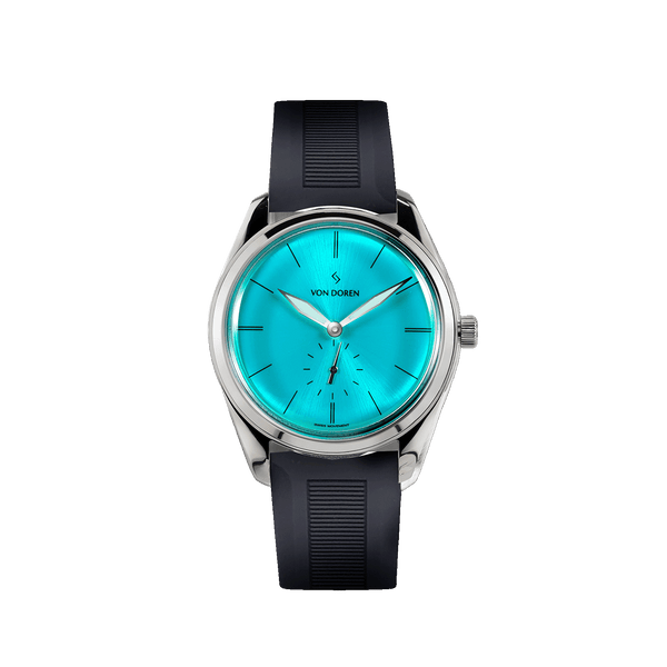 Von Doren Runde Riva Blue — turquoise sunburst dial