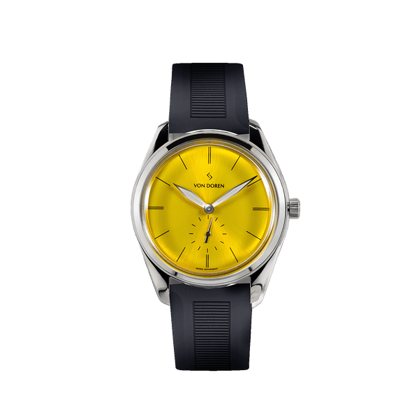 Von Doren Runde Tiger's Eye golden sunburst dial watch
