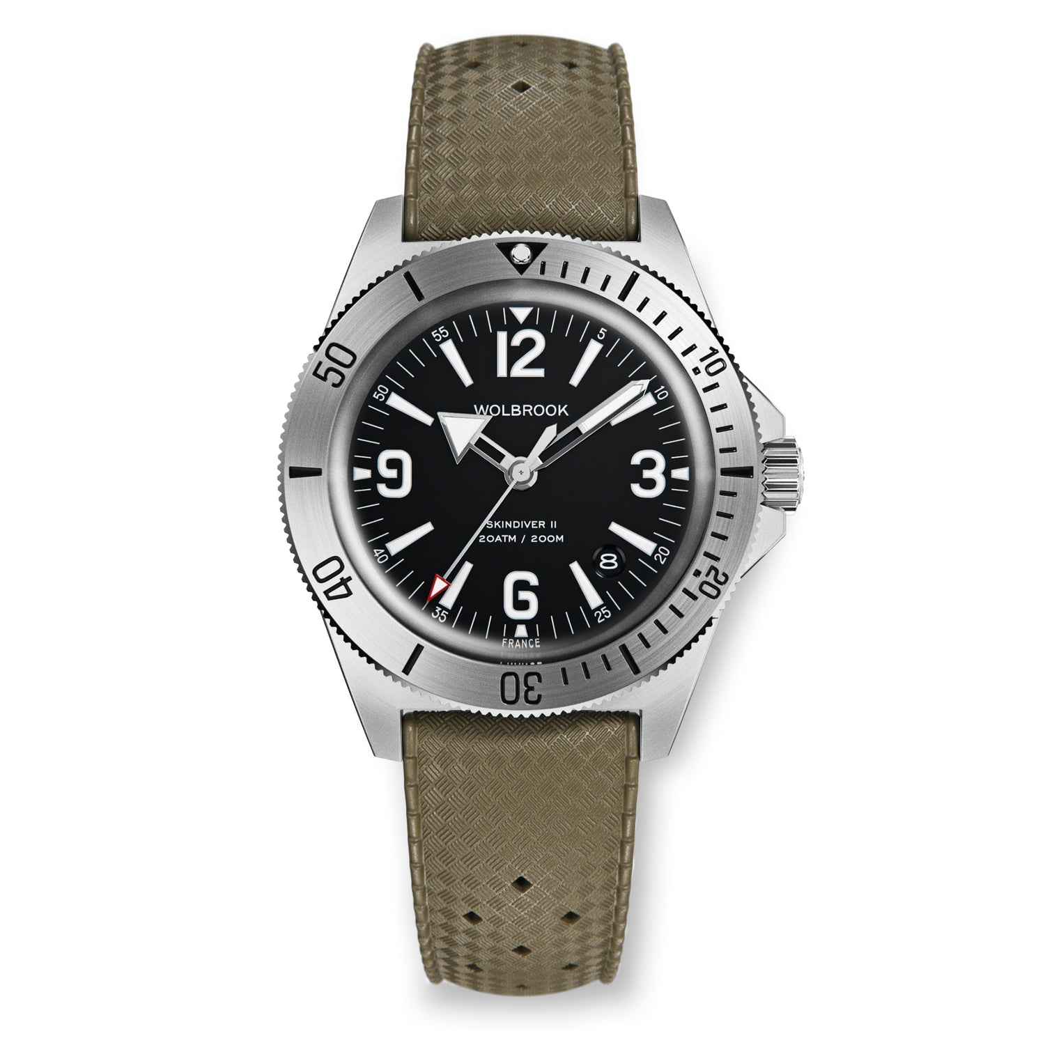 Wolbrook Skindiver II Automatic black dial white lum on military green Tropic rubber strap