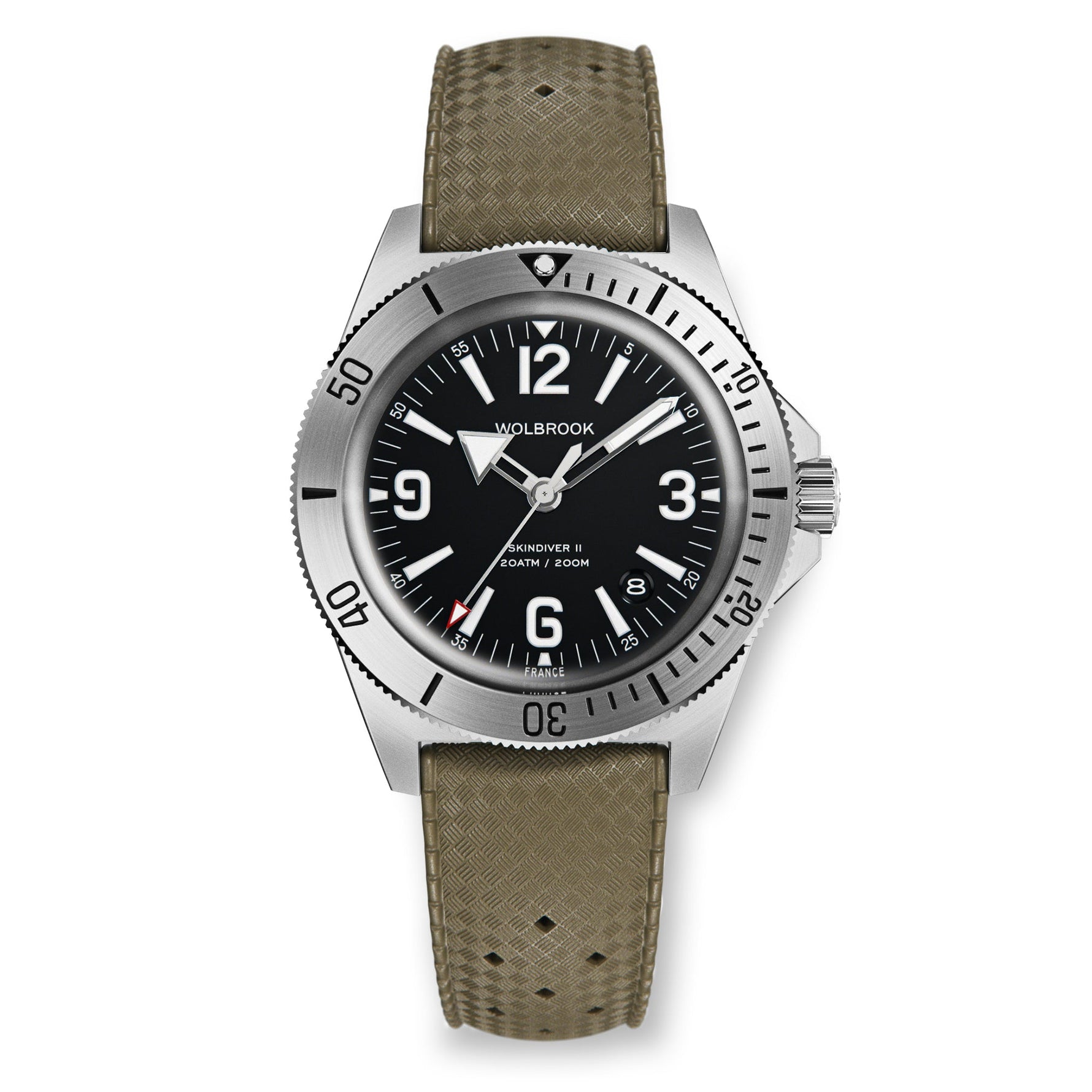 Wolbrook Skindiver II Automatic black dial white lum on military green Tropic rubber strap