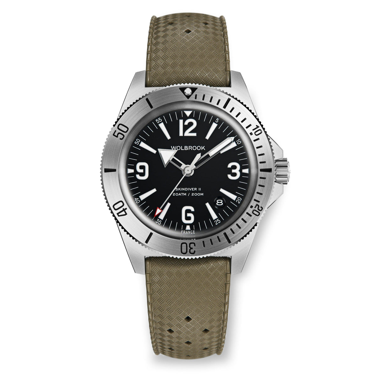 Wolbrook Skindiver II Automatic black dial white lum on military green Tropic rubber strap
