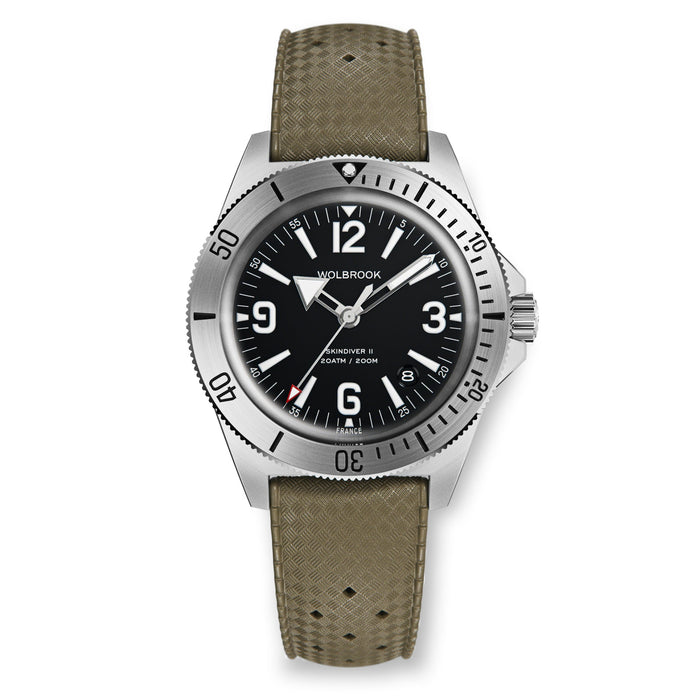 Wolbrook Skindiver II Automatic black dial white lum on military green Tropic rubber strap