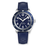 Wolbrook Skindiver Automatic blue dial dive watch on blue Tropic rubber strap