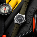 Wolbrook Skindiver II Automatic with military green Tropic strap laid out