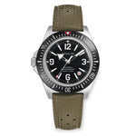 Wolbrook Skindiver II Professional black dial white lum dive watch on green Tropic strap