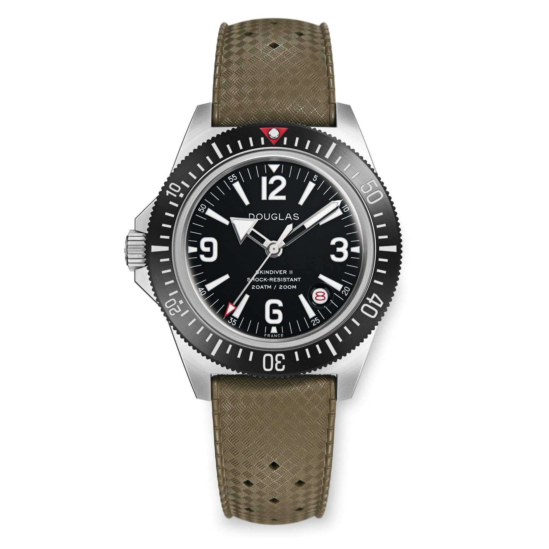 Wolbrook Skindiver II Professional black dial white lum dive watch on green Tropic strap
