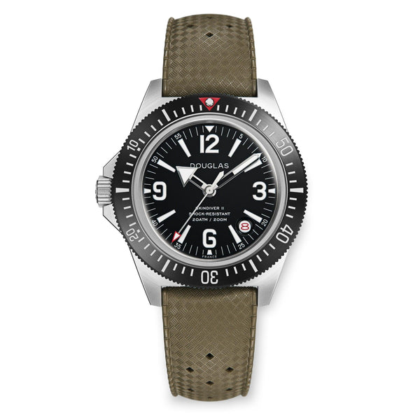Wolbrook Skindiver II Professional black dial white lum dive watch on green Tropic strap