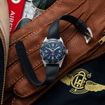 Wolbrook Skindiver WT Aéro-Club de France watch lifestyle with aviator gloves