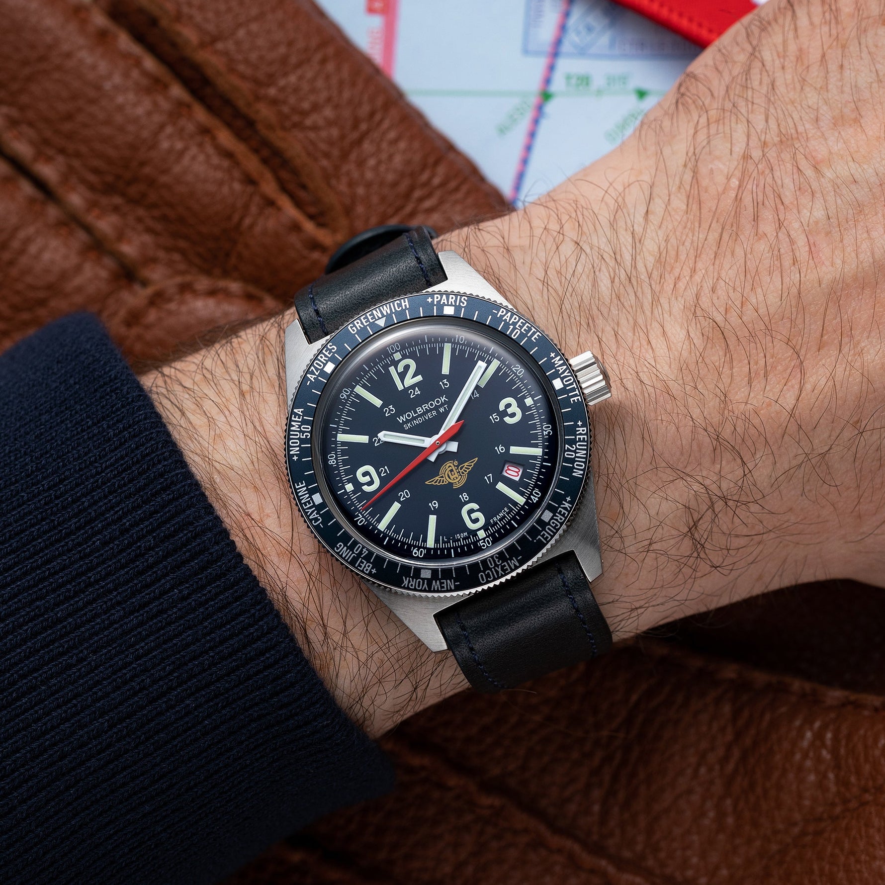 Wolbrook Skindiver WT Aéro-Club de France special edition on wrist