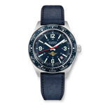 Wolbrook Skindiver WT Automatic Aéro-Club de France blue dial watch on blue leather strap