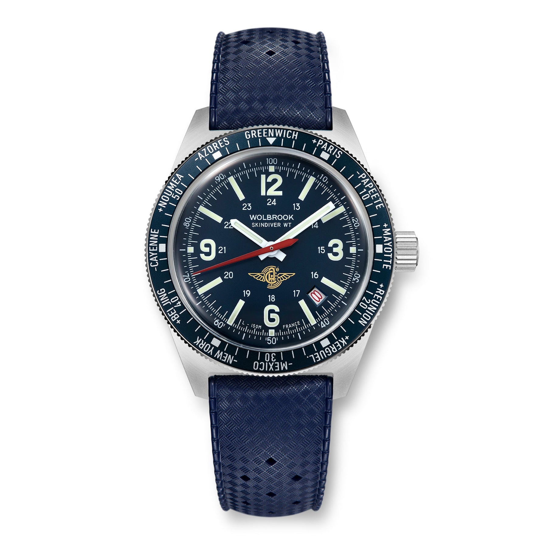Wolbrook Skindiver WT Aéro-Club de France blue dial on blue Tropic rubber strap